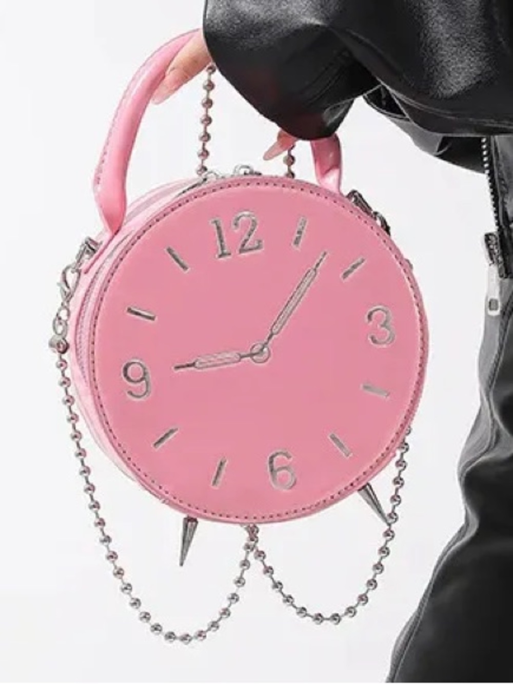 Boutique Pink Clock-Shaped Women's Handbag with Strap